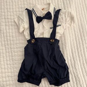 Navy and White Baby Suspender Outfit